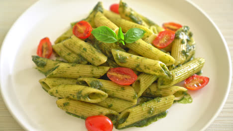 penne-pasta-with-pesto-sauce-and-tomatoes---vegan-and-vegetarian-food-style