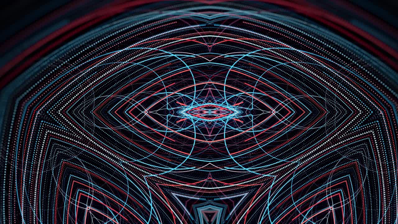 Abstract Symmetrical Geometric Pattern with Glowing Lines and Dots