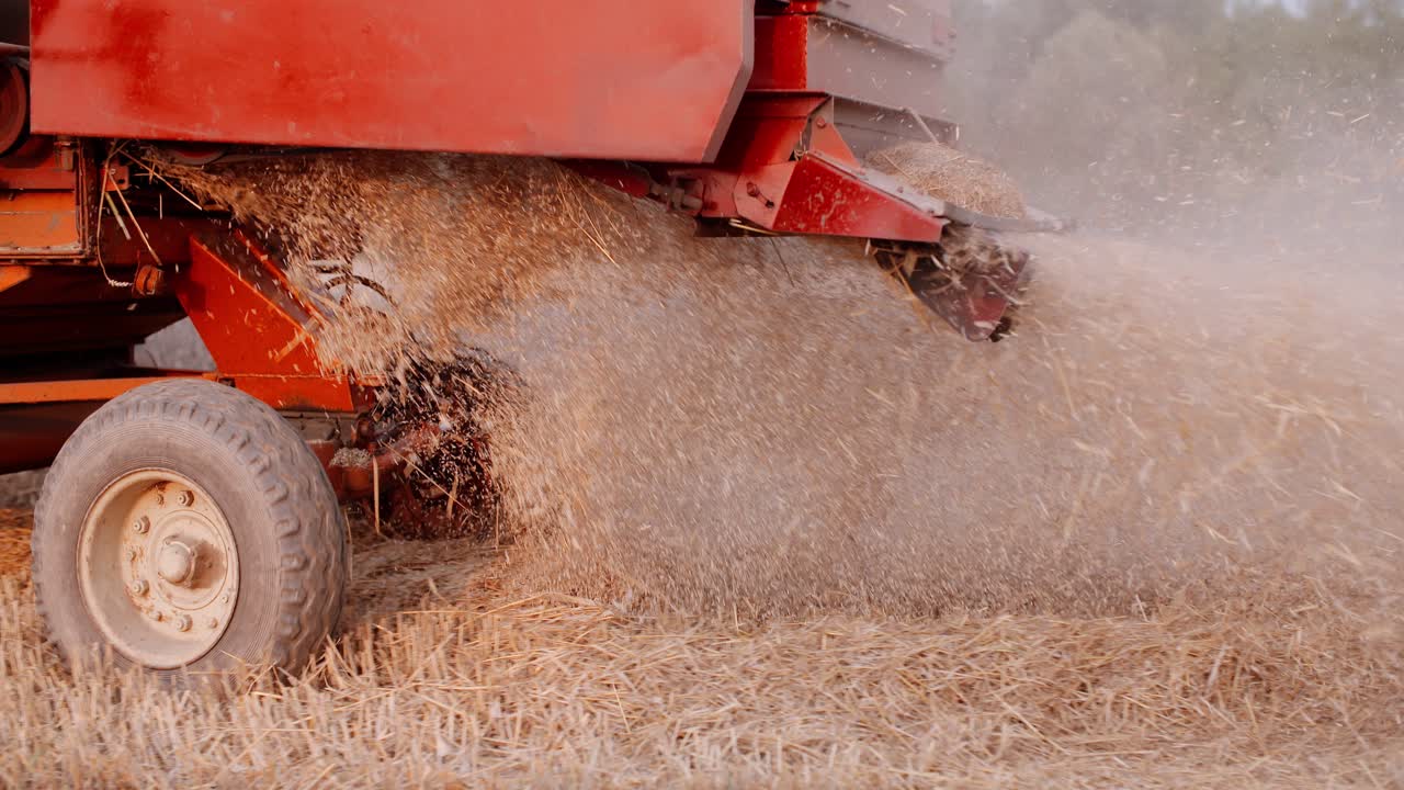 primer plano de la cosechadora en el campo en la granja 11