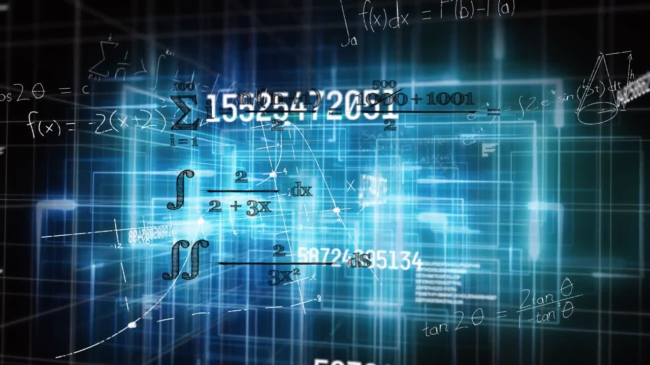Animation of numbers and data processing over glowing light trails
