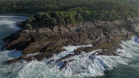 Establishing-Aerial-Drone-Shot-of-Rocky-Headland-in-Tropical-Country-Southern-Sri-Lanka