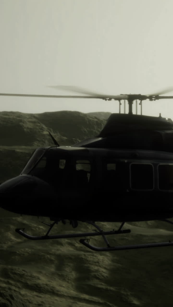 Helicopter flying over water during a cloudy afternoon near the coast