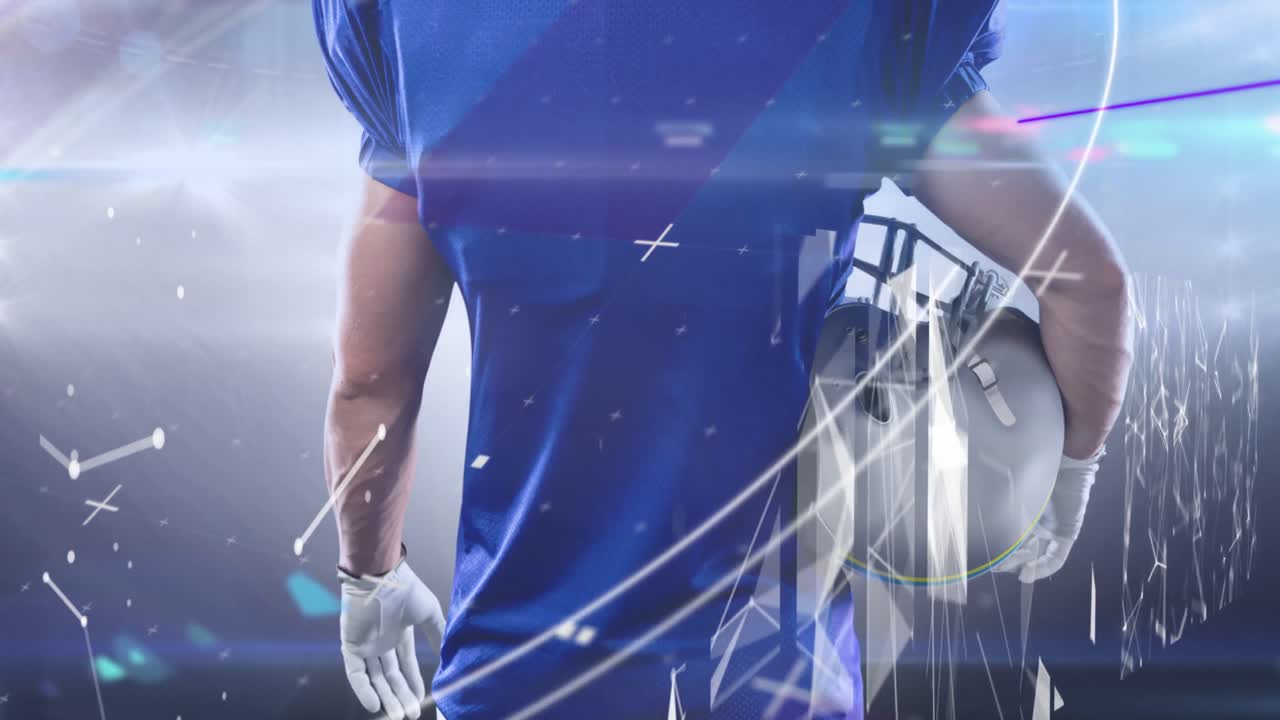 헬 ⁇ 을 입은 남성 미식축구 선수와 함께 데이터 처리의 애니메이션