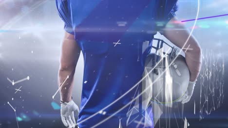 헬 ⁇ 을 입은 남성 미식축구 선수와 함께 데이터 처리의 애니메이션