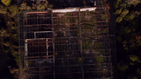 old abandoned rusty building structure, aerial view