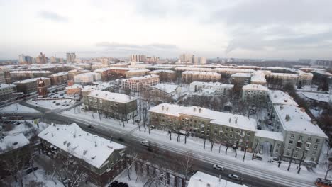 snowy cityscape aerial view