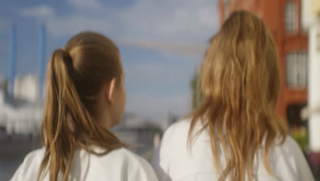 mother and daughter outdoors