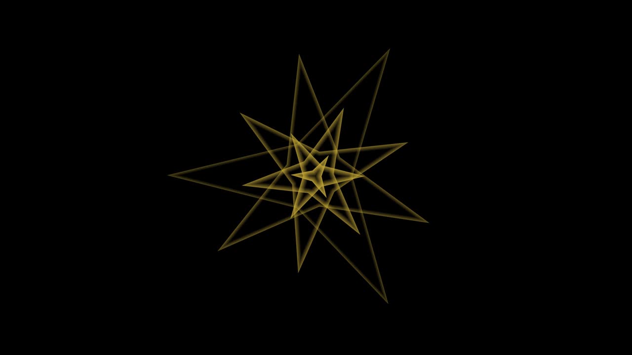 intertwining motion of tetragon yellow stars circling around on dark background