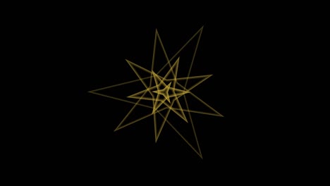 intertwining motion of tetragon yellow stars circling around on dark background