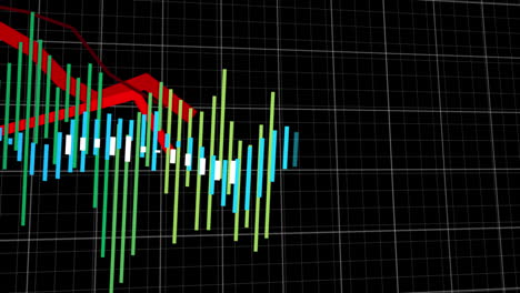 animación del procesamiento de datos estadísticos a través de la red de cuadrícula contra un fondo negro