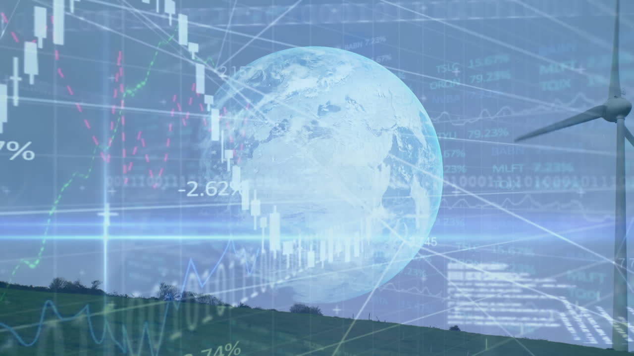 풍력 터빈을 통해 금융 데이터 처리의 애니메이션