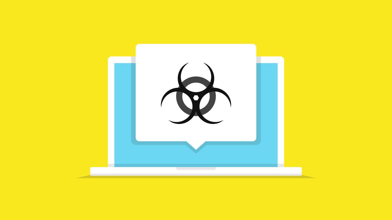 화면에 바이러스가 있는 노트북, 루프 애니메이션, 4k 해상도