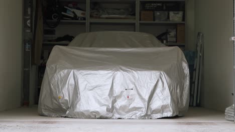 car covered in garage