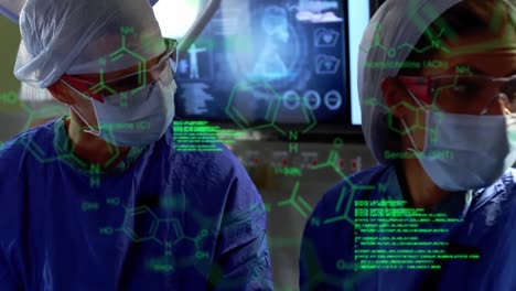 animación del procesamiento de datos científicos y estructuras químicas en diversos cirujanos