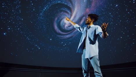 man experiencing a starry sky projection