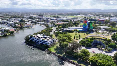 aerial view of brisbane cityscape and cultural center