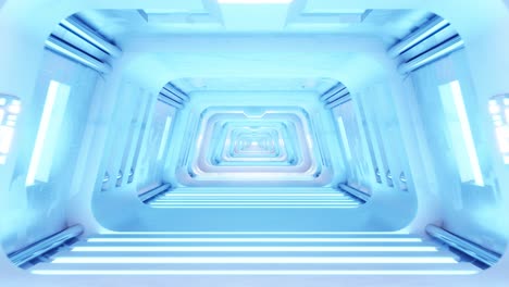 3d render of futuristic spaceship with color lights corridor