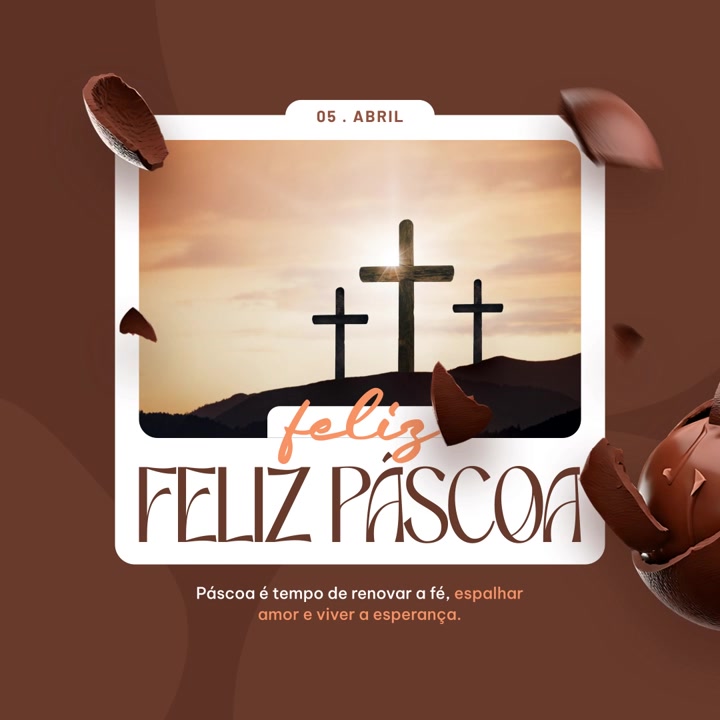 Cartão de Páscoa com Três Cruzes e Fragmentos de Ovo de Chocolate