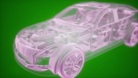 holographic animation of 3d wireframe car model with engine