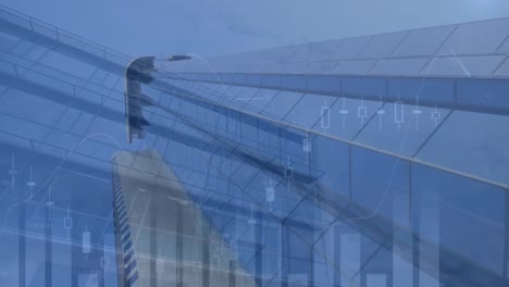 animation of financial data processing over cityscape