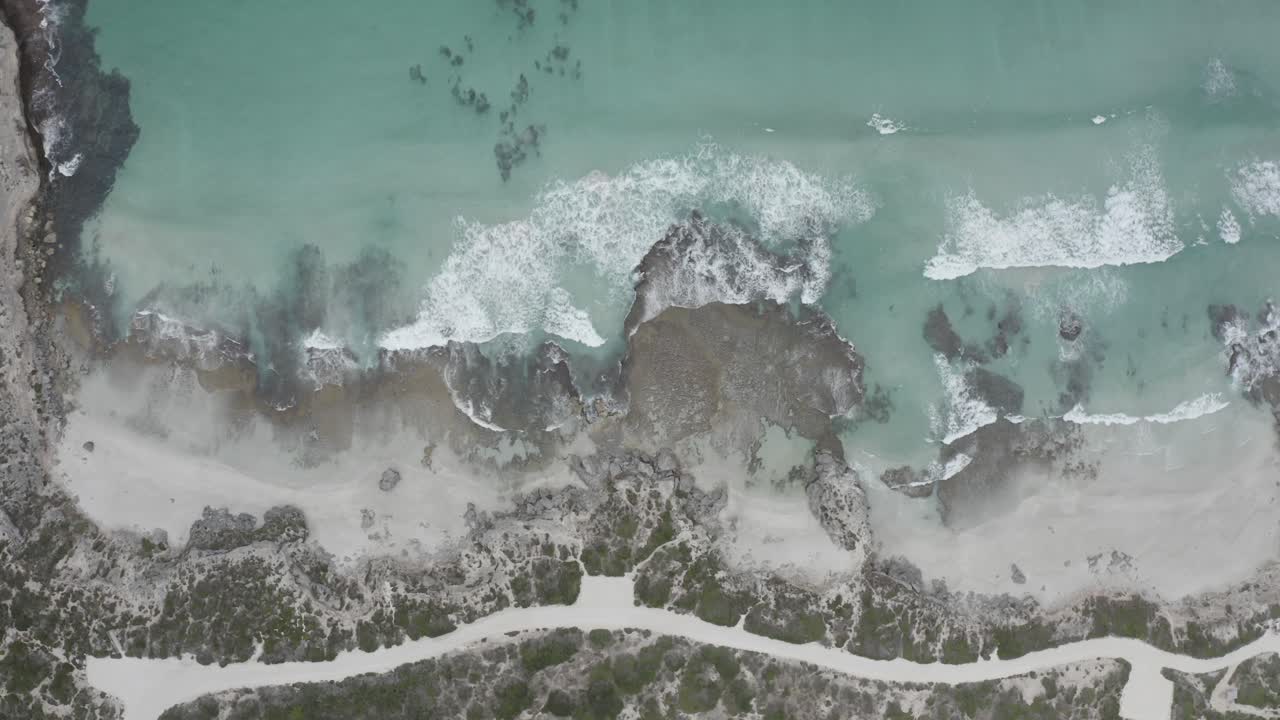 Aerial view of ocean and beach coastline on Kangaroo Island, South Australia