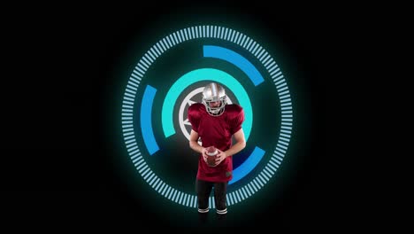 animation of caucasian male rugby player over scope scanning on black background