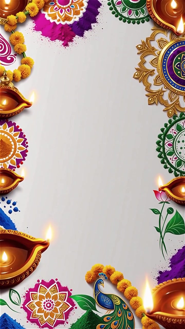 Sfondo Diwali con Diyas luminosi, Rangoli e fiori di loto