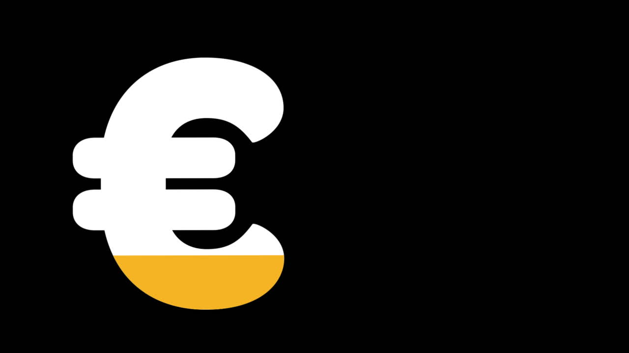 Simbolo dell'euro riempito di colore giallo da 0 a 100 %