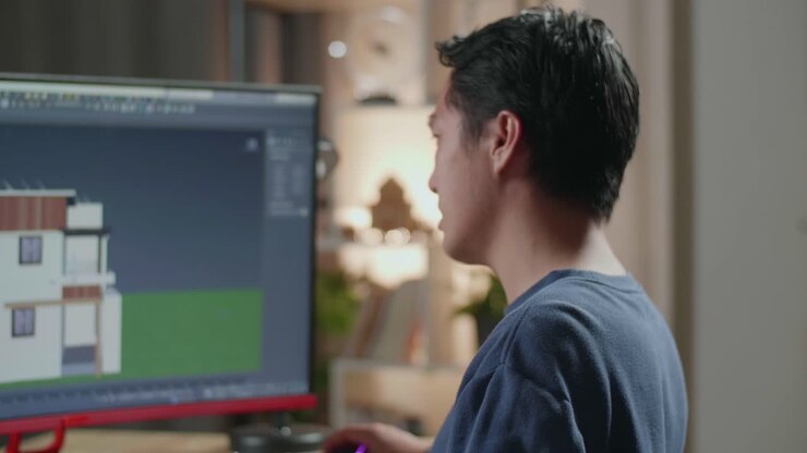 Man Working on House Design at Home
