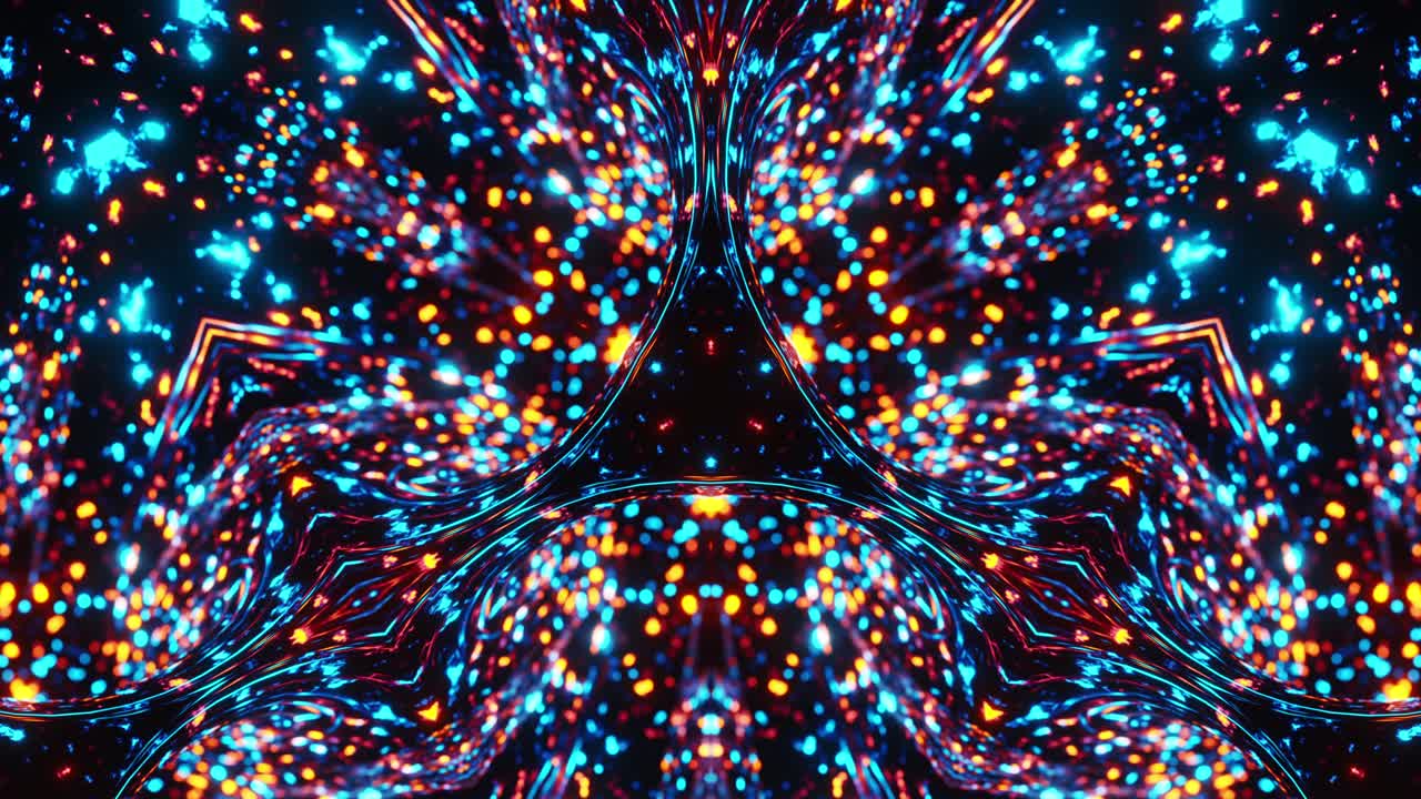 Colorful abstract animation of stars and lights. Kaleidoscope VJ loop