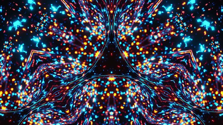 Animação abstrata colorida de estrelas e luzes. Loop VJ Caleidoscópico