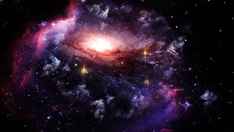 Nebelwolken-Und-Eine-Galaxie,-Die-Im-Universum-Verschmelzen