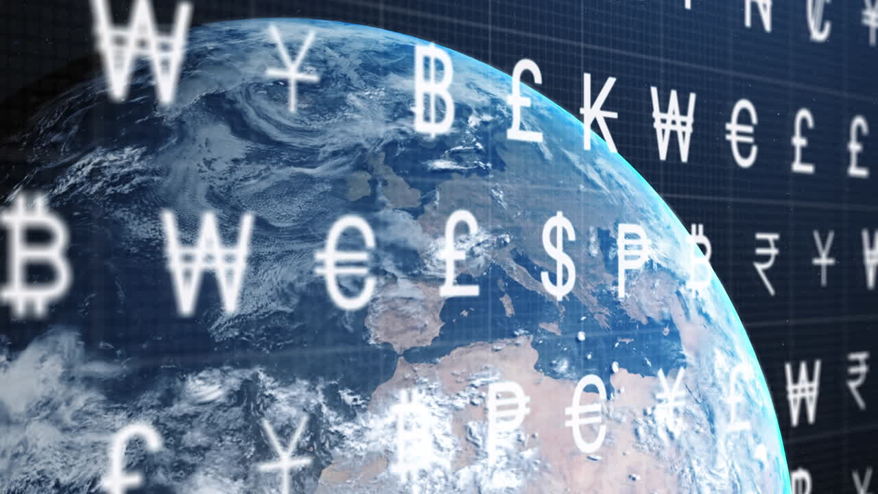 디지털 문자 및 숫자의 애니메이션 전 세계 데이터 처리