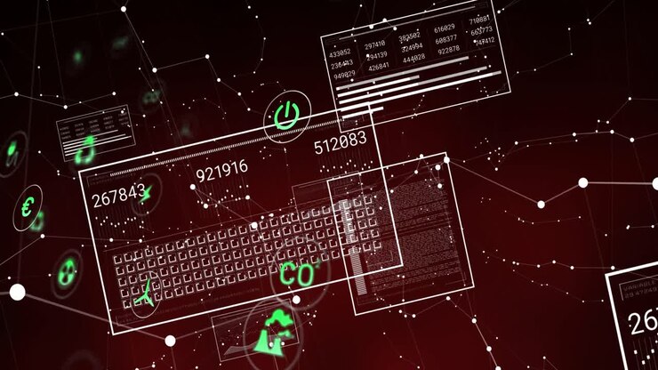 Animation of icons and data processing on screens