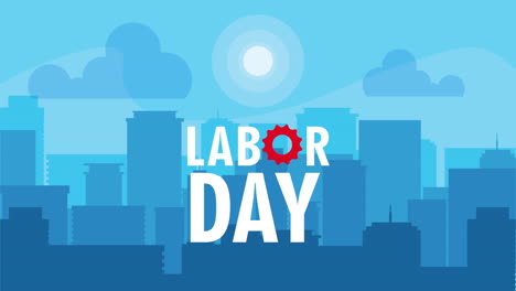 happy labor day celebration with gear in cityscape