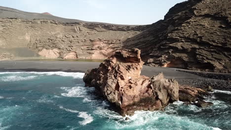 aerial footage of the green lagoon at el golfo, lanzarote