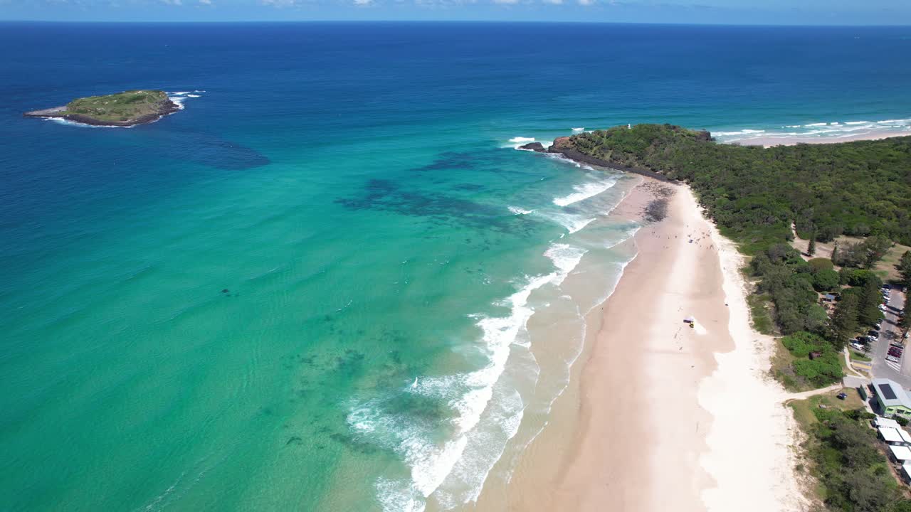 Scenic View Of Cook Island And Fingal Headland In NSW, Australia - Aerial Drone Shot