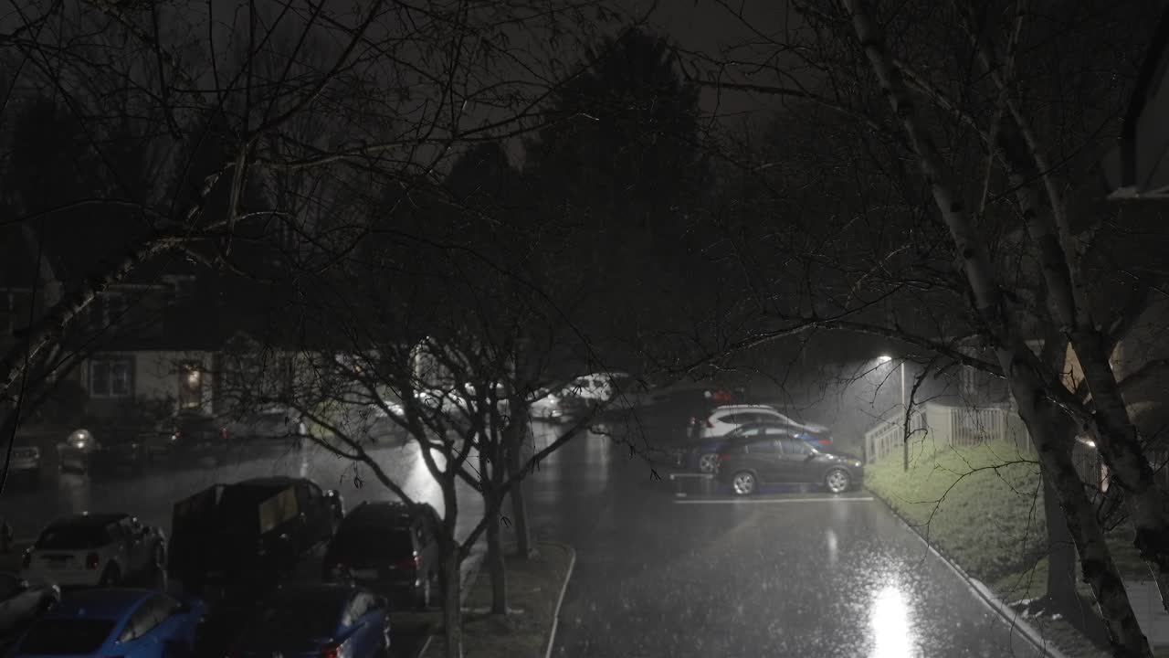 Rainy Night in the City with Dim Streetlights