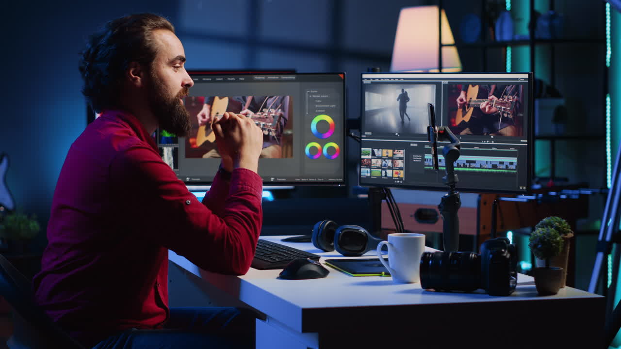 editor de video creador de contenido tutorial de filmación sobre la edición profesional de imágenes