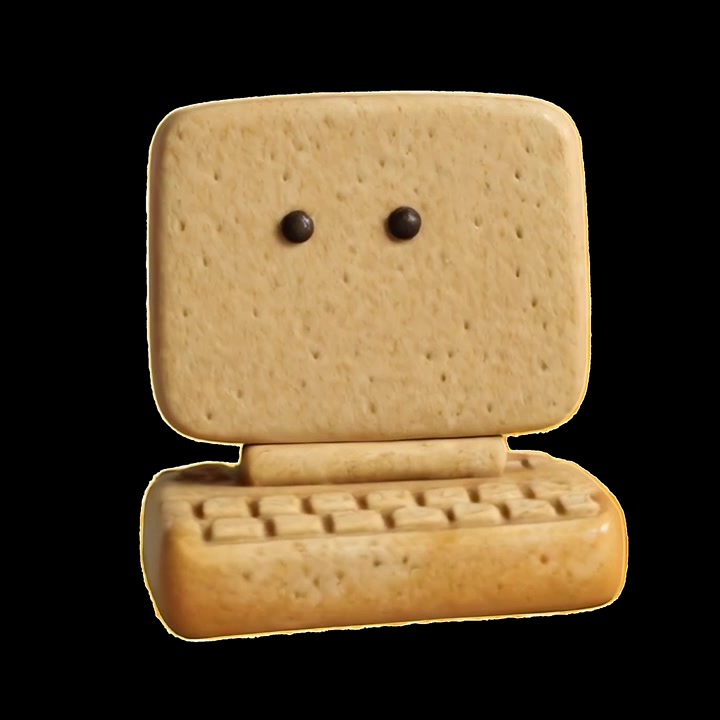 Rotating Cookie Shaped Like a Computer with Changing Facial Expressions