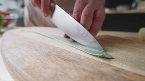 chef cutting fresh allium