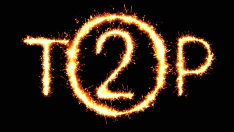 top 2 text sparkler writing with glitter sparks particles firework on black 4k loop background