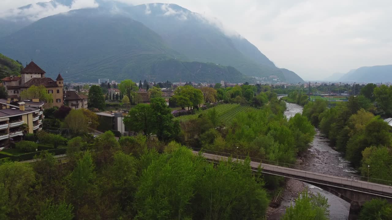 River Valley Landscape at Via Santa Maddalena di Sotto, Bolzano, Italy View
