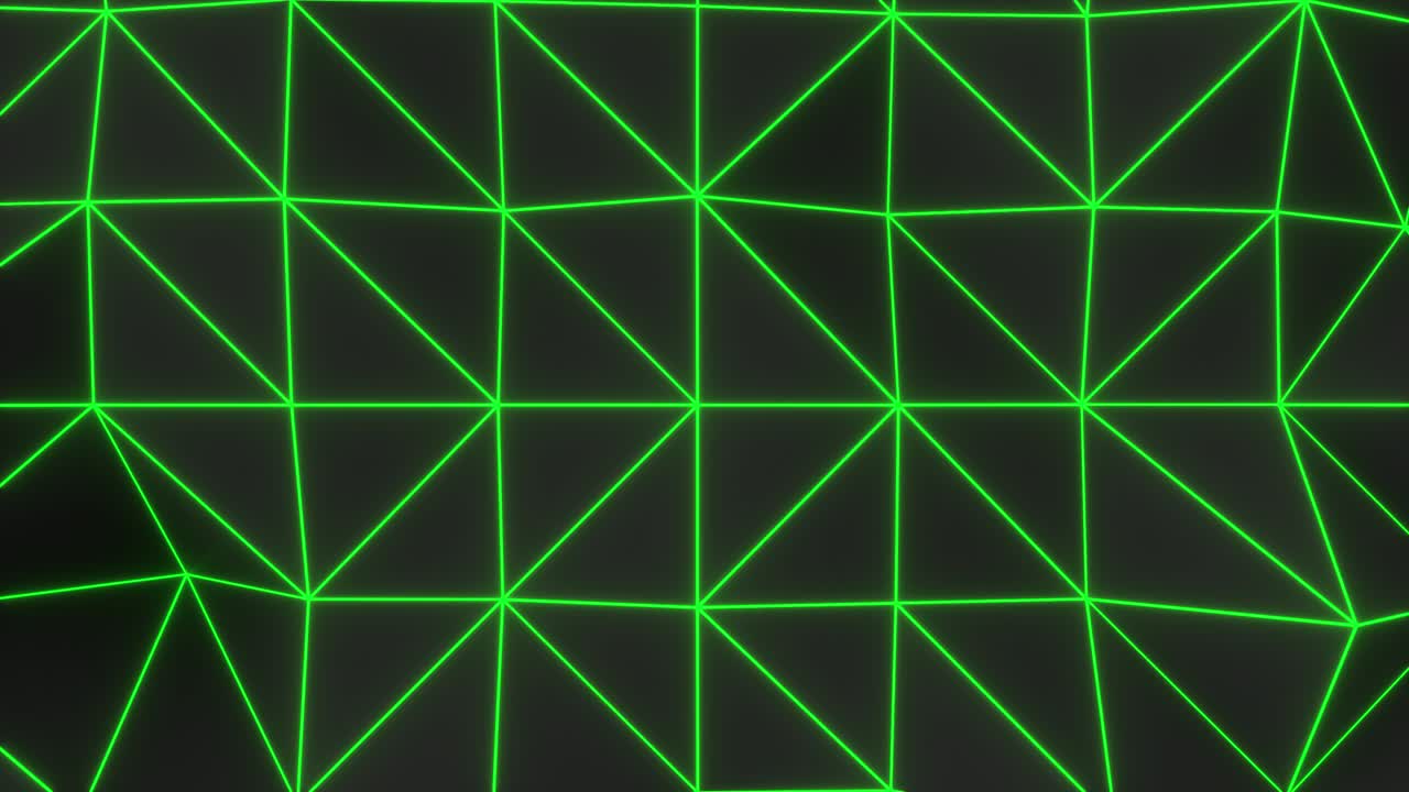 초록색으로 빛나는 선을 가진 어두운 폴리 디스플레이스 된 표면