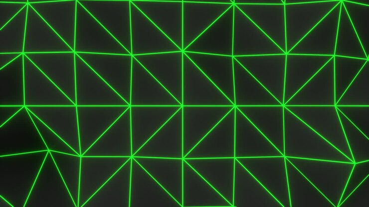Dark low poly displaced surface with green glowing lines