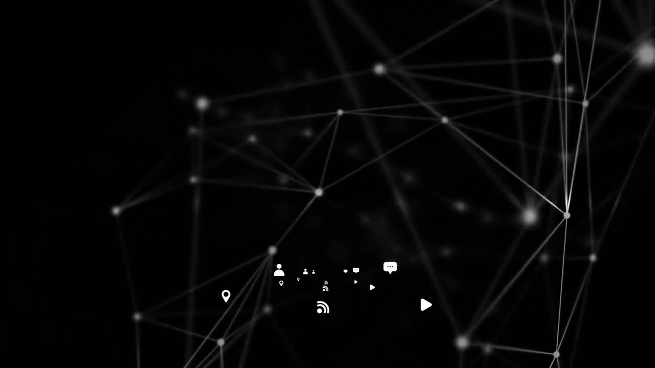 iconas de red de comunicaciones en fondo negro
