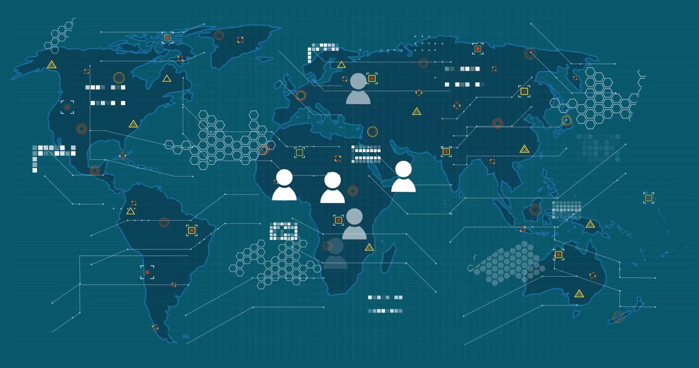 Animation of world map and user icons on green background