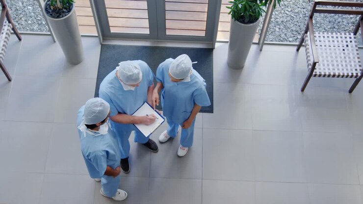 Team of surgeons discussing over medical reports