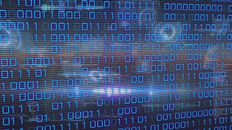 Animation of data processing over black background