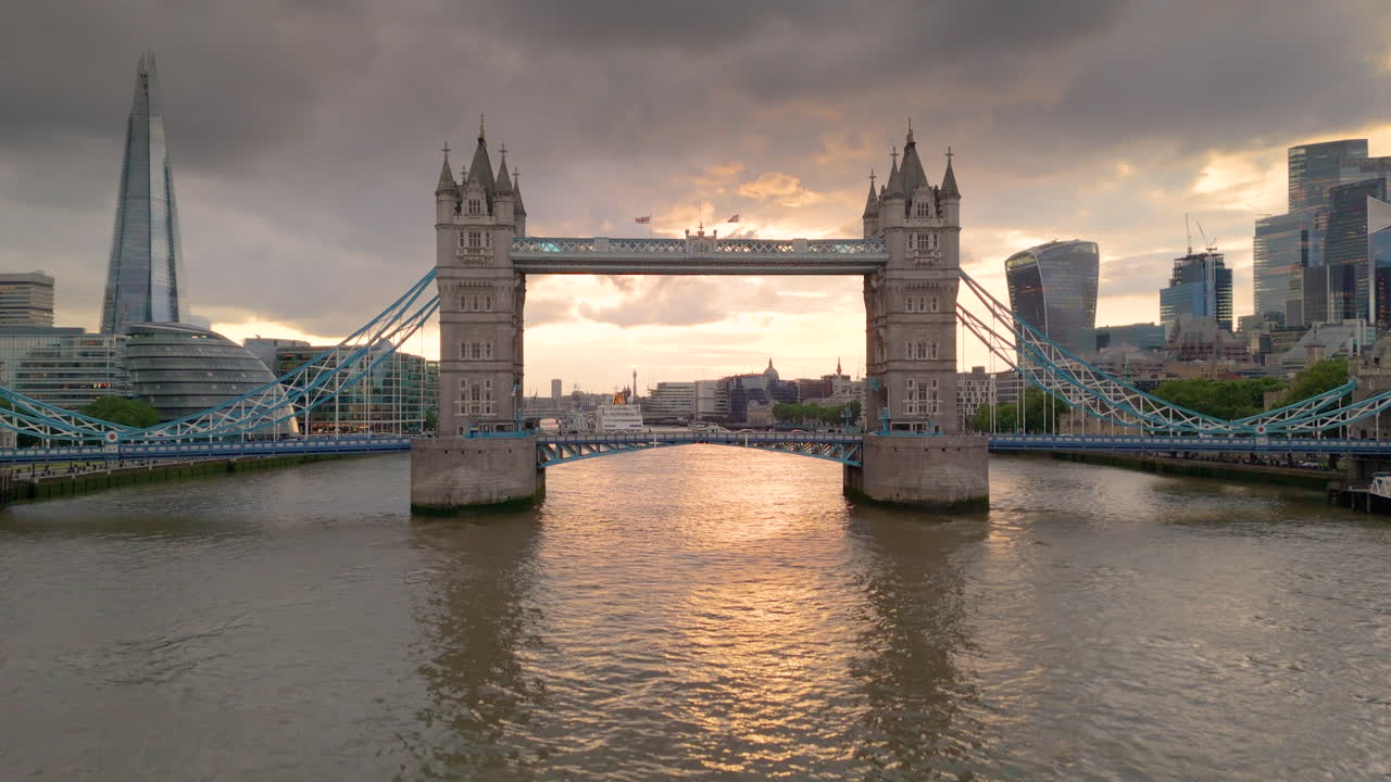 Tower Bridge and London Skyline at Sunset over the River Thames